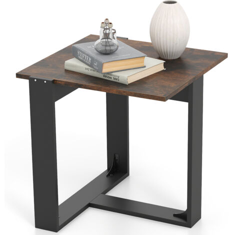 COSTWAY End Table Square Side Table Industrial Nightstand w/T-Shaped Metal Base