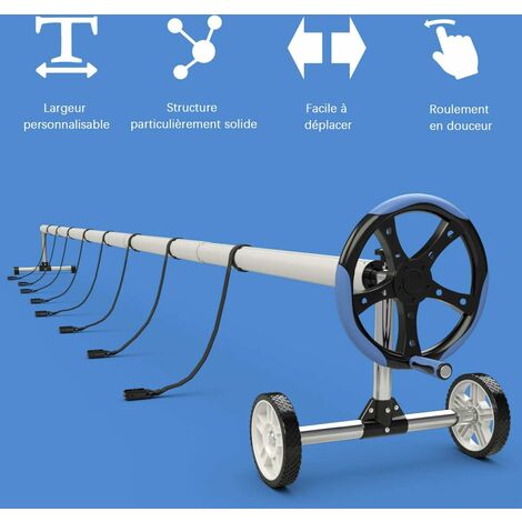 COSTWAY Enrouleur de Piscine Télescopique 6,3M en Acier Inoxdable avec 8 Tubes en Aluminium,Roues Φ19,5CM PVC pour Piscine Enterrée