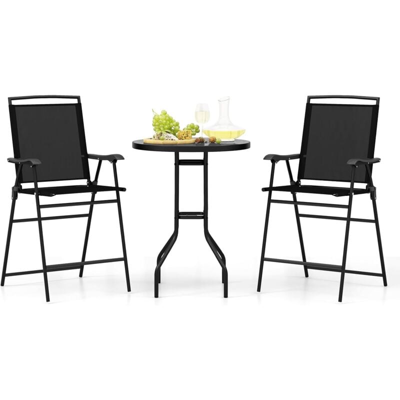 Ensemble Bistrot pour Patio 3 Pièces, Table et Chaises Pliantes de Bar de Jardin avec Plateau de Table dpc Trou pour Parasol et Repose-Pieds,