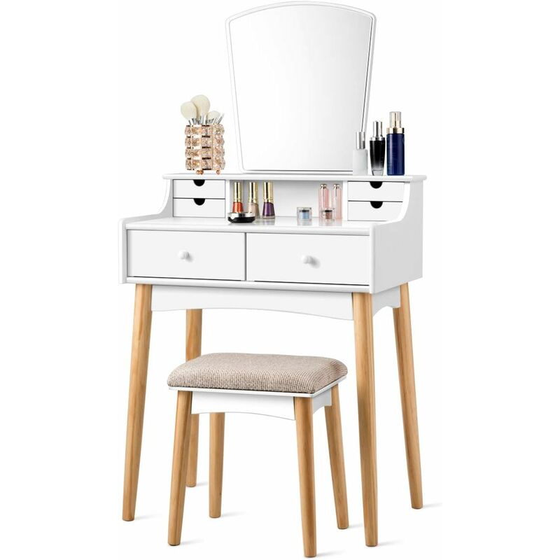 Armoire cosm/étique de table miroir avec coiffeuse tabouret coiffeuse,BlackAWith bulb