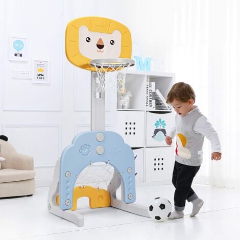 COSTWAY Ensemble de Basket 3-en-1, Hauteur Ajustables de 110cm à 149cm, Inclus Jeu de Basketball, Football