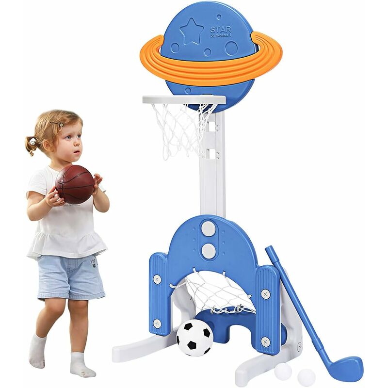 COSTWAY Ensemble de Basket 3-en-1, Hauteur Ajustables de 111cm à 151cm, Inclus Jeu de Basketball, Football