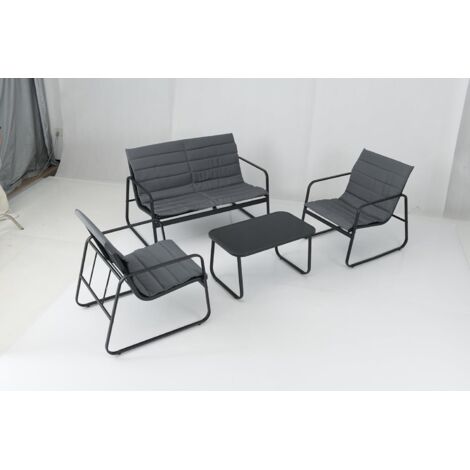 COSTWAY Ensemble de Mobilier d'Extérieur 4 Pièces, Salon de Jardin avec Coussins et Table Basse en Verre Trempé, Ensemble de Conversation pour Patio Porche Balcon Jardin et Cour