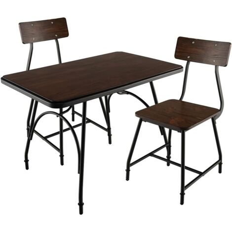 COSTWAY Ensemble de Table à Manger 3 Pièces, Table de Cuisine Rectangulaire et 2 Chaises pour 2 Personnes, avec Structure en Métal, pour Cuisine, Coin Repas, Restaurant, Marron (1 Table+2 Chaises)