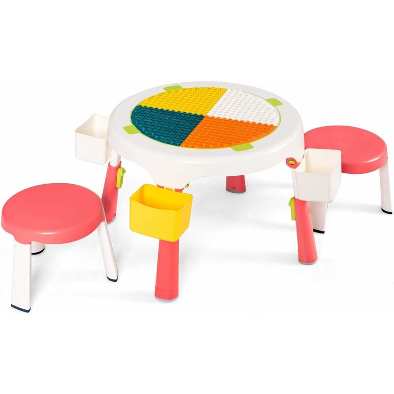Costway - Ensemble de Table et 2 Chaises pour Enfants, Conception Pliable et Hauteur Ajustable, Multi-Usage pour l'Amusement et l'Apprentissage (Rose)