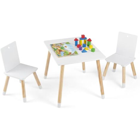 COSTWAY Ensemble de Table et 2 Chaises pour Enfants de Style Scandinave en Bois Table pour Chambre d'Enfant