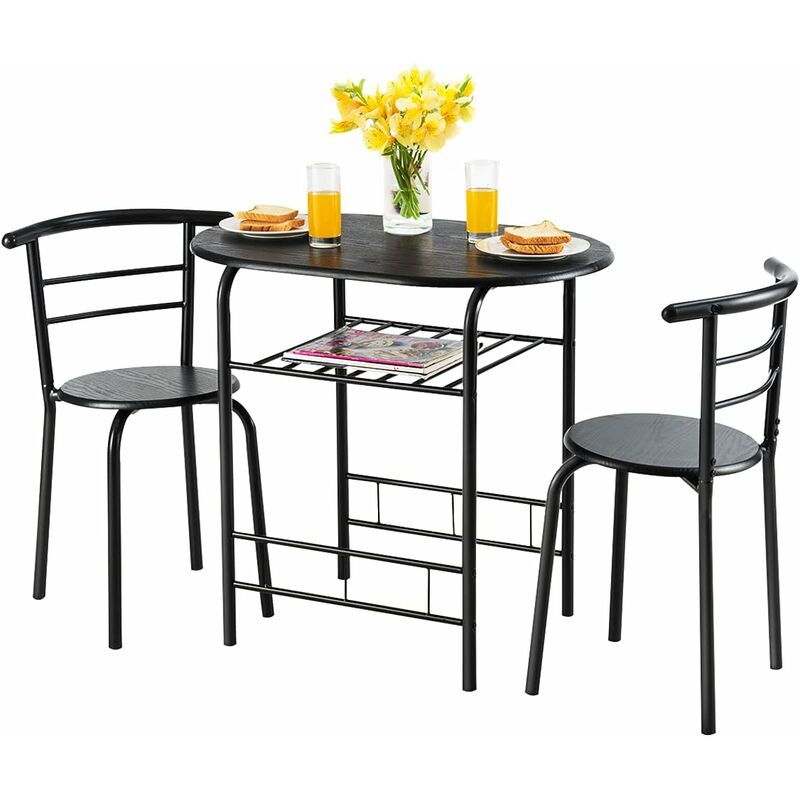 Costway - Ensemble de Table et 2 Chaises pour Salle &agrave; Manger Dimension de la table : 80 x 53 x75cm (l x l x h) Noir