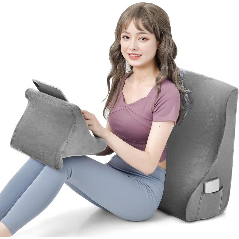 Ensemble d'Oreillers Multifonctionnel, Oreiller de Lecture avec Support pour Tablette, 2 Poches Latérales, Design Ergonomique Housse Amovible et