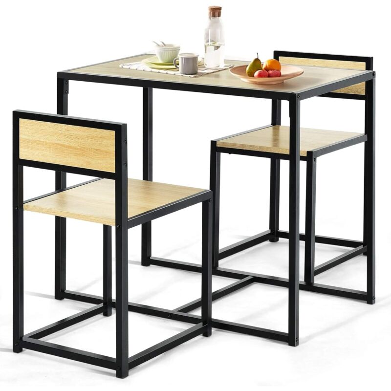Ensemble Table à Manger 1 Table et 2 Chaises Encastrable Style Industriel Moderne pour Salle à Manger, Bistro Naturel - Costway