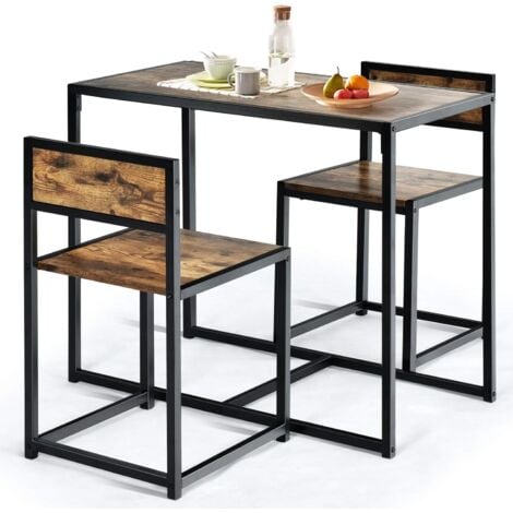 COSTWAY Ensemble Table à Manger 1 Table et 2 Chaises Encastrable Style Industriel Moderne pour Salle à Manger, Bistro
