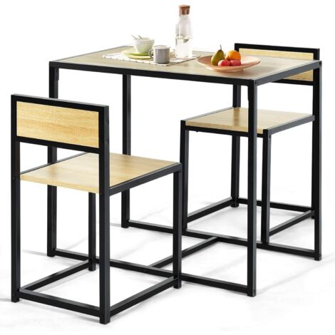 COSTWAY Ensemble Table à Manger 1 Table et 2 Chaises Encastrable Style Industriel Moderne pour Salle à Manger, Bistro Naturel