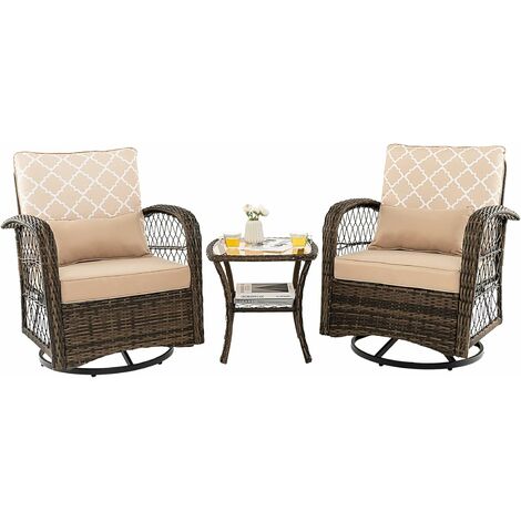 Salon de jardin 2 personnes en acier - 1 table ronde 70x70cm et 2 chaises  en textilène marron