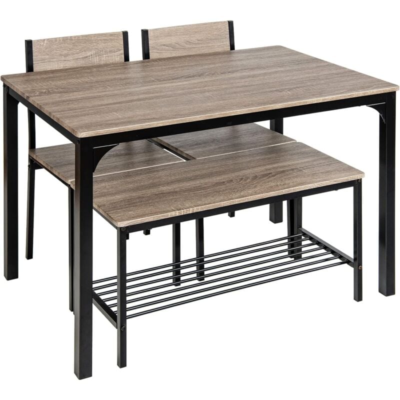 Ensemble Table et 2 Chaise 1 Banc, Cadre en Métal, Table à Manger avec 2 Chaises Industrielle 110 x 70 cm pour Salle à Manger, Restaurant, Café,