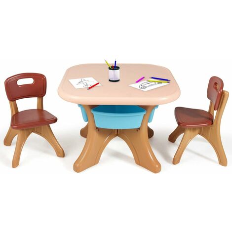 COSTWAY Ensemble Table et 2 Chaises pour Enfant avec Boîte de Rangement amovible/Table d'activité Matériau Ecologique PE pour Enfant 1-7 Ans Vert/Café/Rose