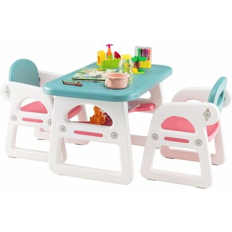 COSTWAY Ensemble Table et 2 Chaises pour Enfants avec Etagère de Rangement Concave/Table d’Activité en HDPE pour Enfant de 1 à 5 Ans Bleu