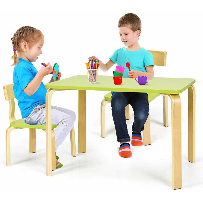 Ensemble Table et Chaise pour Enfant, Inclus 1 Table et 2 Chaises, Bonne Protection En Bois Courbé, Idéal pour l'Intérieur - Costway