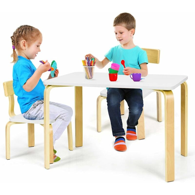 Costway - Ensemble Table et Chaise pour Enfant, Inclus 1 Table et 2 Chaises, Bonne Protection En Bois Courbé, Idéal pour l'Intérieur