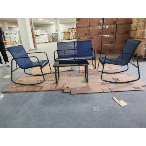 Costway – Ensemble table et chaises de jardin 4 pièces – Chaises à bascule avec cadre métallique – Table en verre trempé – Charge 150 kg – Bleu