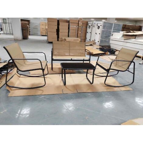 Costway – Ensemble table et chaises de jardin 4 pièces – Chaises à bascule avec tissu respirant – Cadre métallique robuste – Table en verre trempé