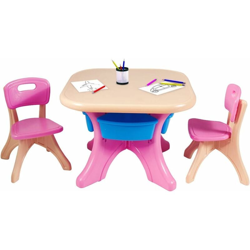 Costway - Ensemble Table et Chaises pour Enfant, Inclus 1 Table et 2 Chaises, Matériau Ecologique, Forte Capacité de Charge