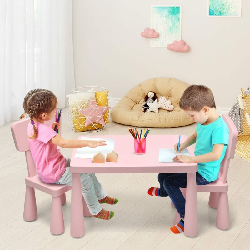 Ensemble Table et Chaises pour Enfants de 1 à 7 Ans, 1 Table de Jeux et 2 Chaises Idéal pour Manger, Dessiner, Écrire, Lot de Meubles pour Salle de