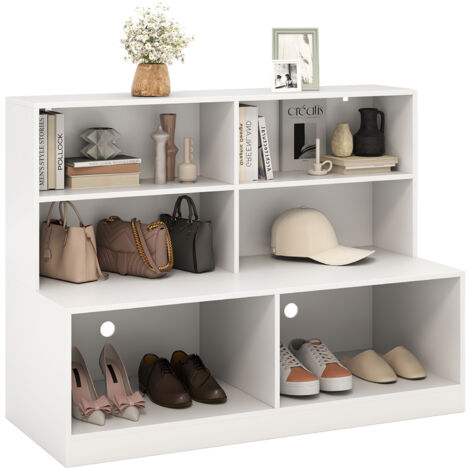 COSTWAY Entryway Shoe Cabinet 2-in-1 Storage Cabinet & Shoe Bench Combo-White