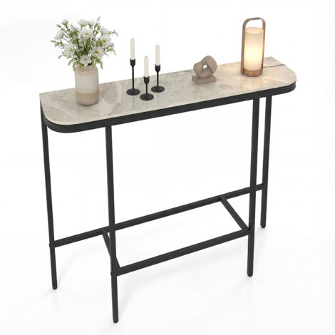 COSTWAY Entryway Table Modern Sofa Console Table with Faux Marble Top Grey