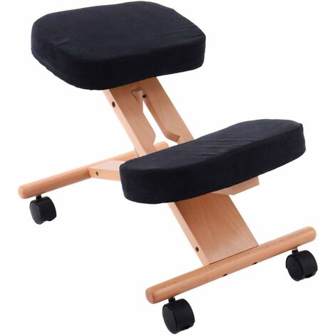 COSTWAY Ergonomic Kneeling Chair, Wood Posture Stool with Angle & Height Adjustable, Thick Padded Seat, Suitable for Meditation Gaming Computer Work (Black)