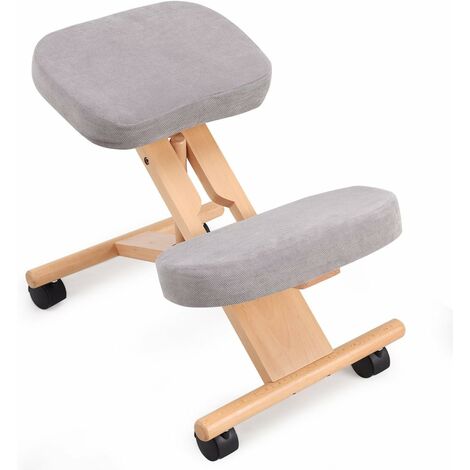 COSTWAY Ergonomic Kneeling Chair, Wood Posture Stool with Angle & Height Adjustable, Thick Padded Seat, Suitable for Meditation Gaming Computer Work (Grey)