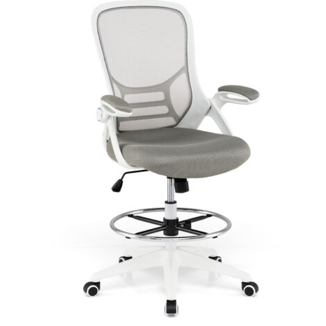 COSTWAY Ergonomic Mid-Back Tall Drafting Chair Swivel Task Chair-White