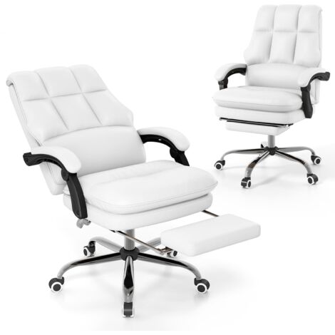 COSTWAY Ergonomic Office Chair PU Leather Computer Chair w/Swivel Seat-White