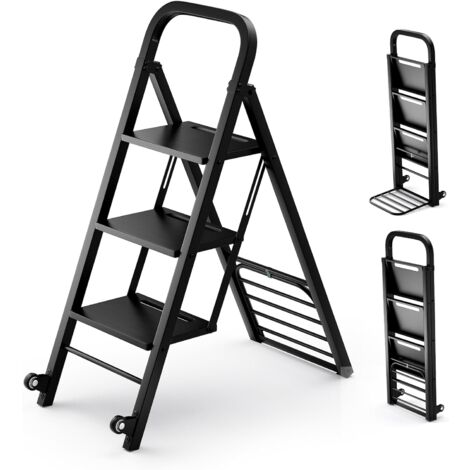 Costway – Escabeau diable pliant 2 en 1 – Échelle à 3 marches larges – Capacité 200 kg – Diable avec roues – Structure en métal – Dimensions 81x44x117 cm