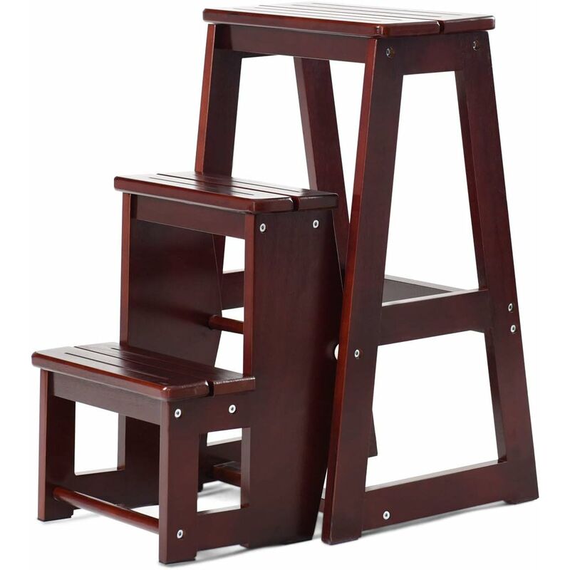 Escabeau Echelle pliant 3 Marchepieds Tabouret Escamotable en Bois de Sapin Taille Déplié: 57x38x65(LxlxH) - Costway