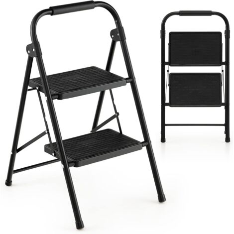 Costway – Escabeau pliable 2 marches 71 cm – Poignée rembourrée – Marche antidérapante – Métal robuste – Verrou de sécurité – Charge 265 kg