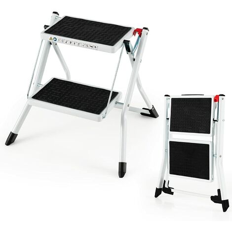 Costway – Escabeau pliable 2 marches – Cadre métallique antirouille – Pédales antidérapantes 30 x 20 cm – Capacité 150 kg – Dimensions 50 x 49 x 45 cm