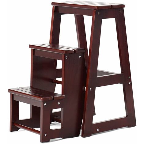 Costway – Escabeau pliant 3 marchepieds en bois de sapin massif – Dimensions déplié 57x38x65 cm – Capacité de charge 90 kg – Pliable pour gain de place