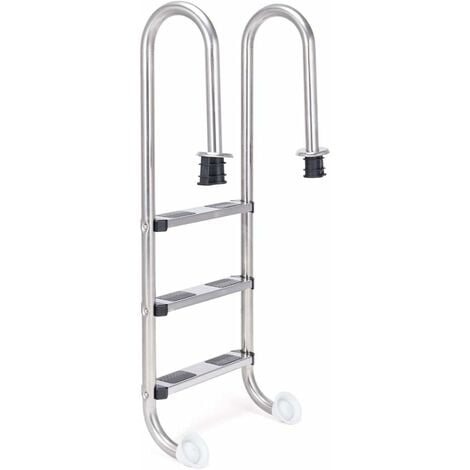 COSTWAY Escalera de Piscina de 3 Peldaños 132 x 50 x 26cm Acero Inoxidable Escalera de Seguridad