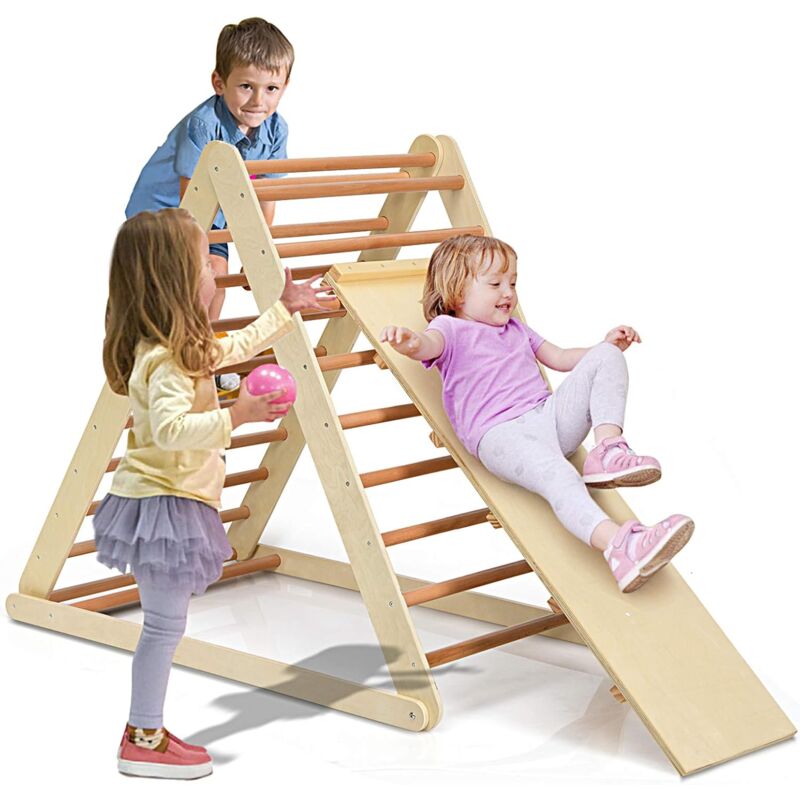 

Costway - Escalera para Juguete de Madera Triangular para Escalar Plegable para Niños Más de 3 Años (Natural)
