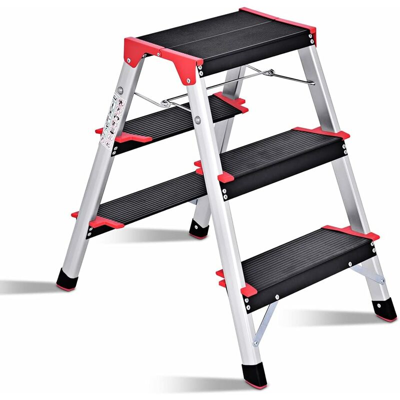 

COSTWAY Escalera Plegable con 3 peldaños Antideslizantes Taburete Ligero en Aluminio Capacidad de Carga 150 kg, Escalera de Mano portátil