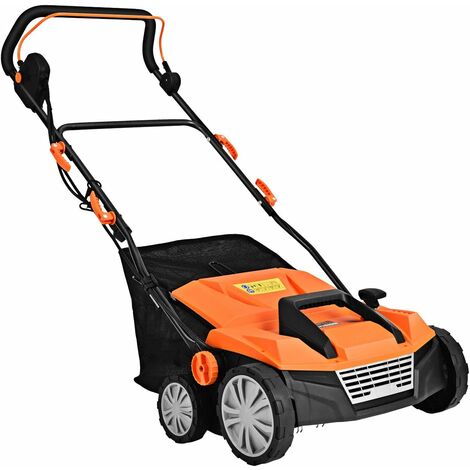 COSTWAY Escarificador Eléctrico 2 en 1, Aireador de Césped con Cable de 13 Amperios, Capacidad de Bolsa 50L, Desmalezador Ajustable de 4 Posiciones y 2 Cuchillas Extraíbles (50L, Naranja)