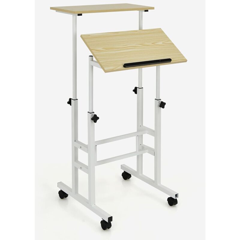 

COSTWAY Escritorio con Ruedas Mesa de Trabajo Movible Carro para Trabajar Sentados o de Pie (Natural)