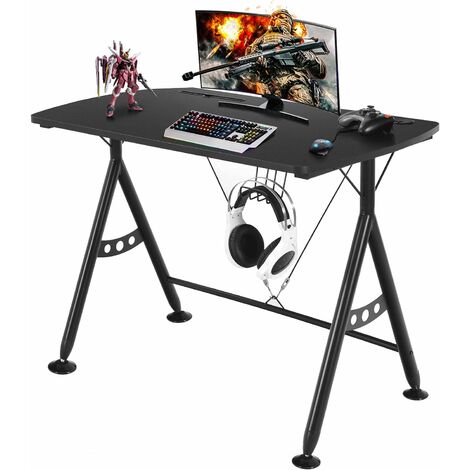 Yaheetech Mesa Gaming Mesa de Ordenador Escritorio Ergonómica con Superficie Grande Gancho Almohadilla de Ratón 111 × 71 cm Forma K 