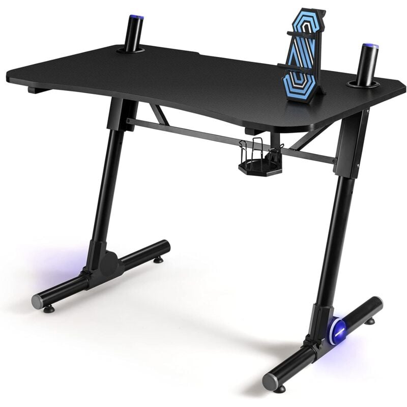 

Costway - Escritorio de Juego 110 cm Mesa para Ordenador Altura Regulable con Luz LED Porta Videojuegos y Portavaso Forma de Z para Casa y Oficina