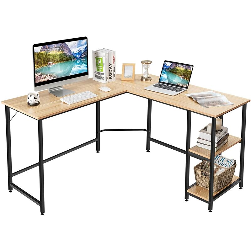 

Escritorio de Ordenador en Forma de L Mesa Esquina de Trabajo con Estantes (Natural) - Costway