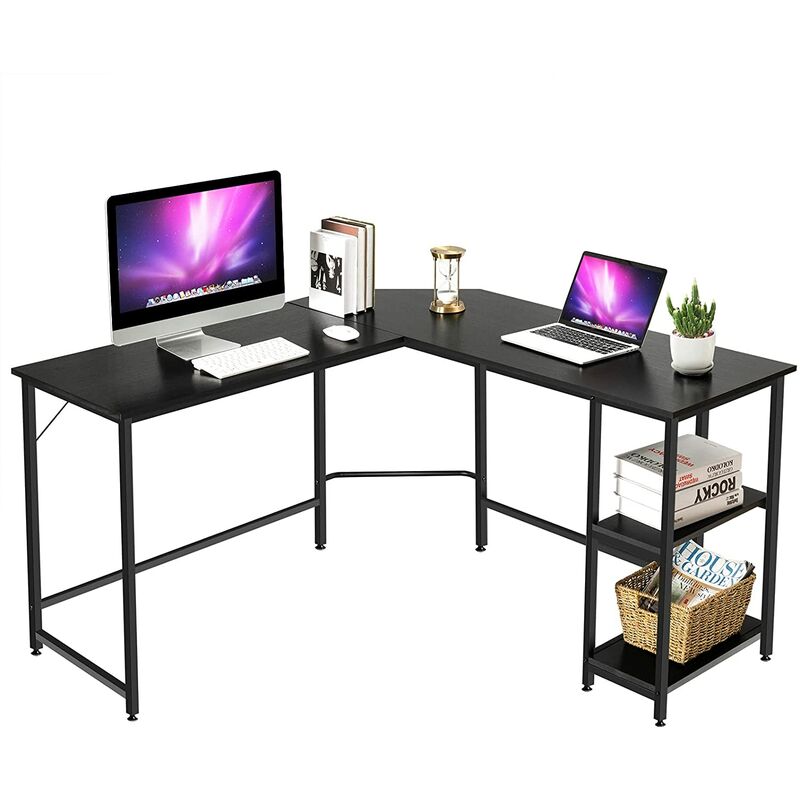 

COSTWAY Escritorio de Ordenador en Forma de L Mesa Esquina de Trabajo con Estantes (Negro)