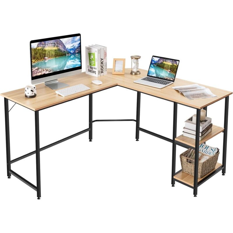 

COSTWAY Escritorio de Ordenador en Forma de L Mesa Esquina de Trabajo con Estantes (Natural)