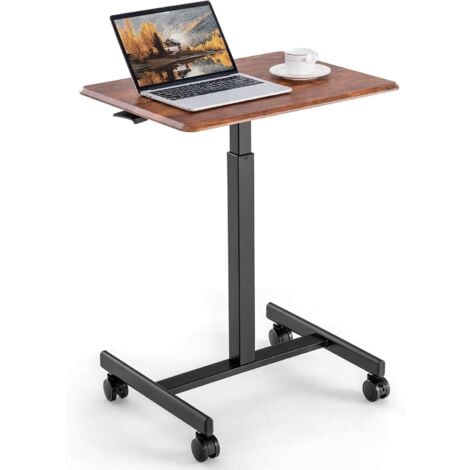 COSTWAY Escritorio Elevable de Pie, Mesa de Ordenador con 4 Ruedas y Altura Ajustable, Mesa Escritorio Móvil Ergonómico, Carrito de Escritorio Pequeño para Oficina, y Hogar Carca de 80 kg (Marrón)