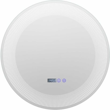COSTWAY Espejo de baño LED, Espejo con 3 Luces de Color, Interruptor Táctil, Pantalla de Tiempo y Temperatura, Antivaho e Impermeable IP44, Espejo de Tocador