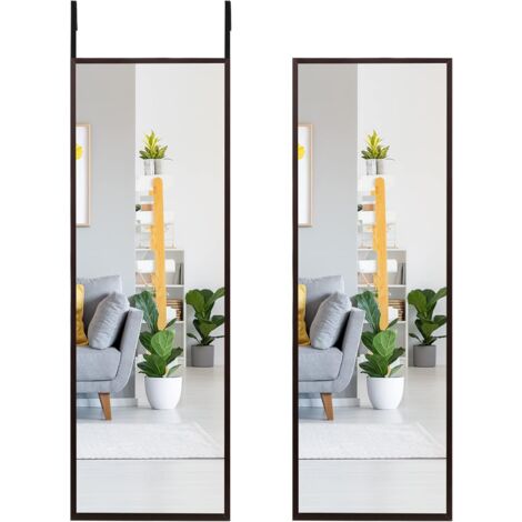 COSTWAY Espejo de Pared Espejo de Puerta Espejo Colgante con Gancho 107x36,5 cm (marrón)