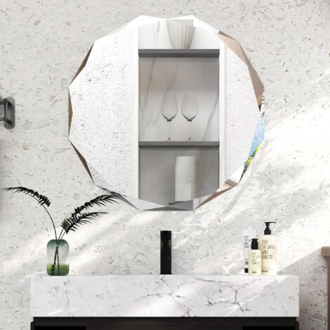 COSTWAY Espejo Redondo de Pared, Espejo de Baño Colgante Sin Marco para Montaje, de Borde Biselado Único a Prueba de Explosiones, Pulido Plateado para Baño, Sala de Estar, Comedor, 76 x 76 x 5 cm